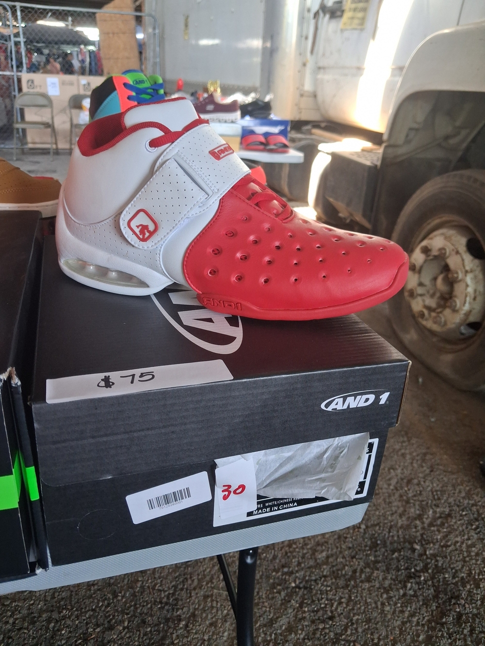 AND1 Red and White Basketball Shoe with Strap
